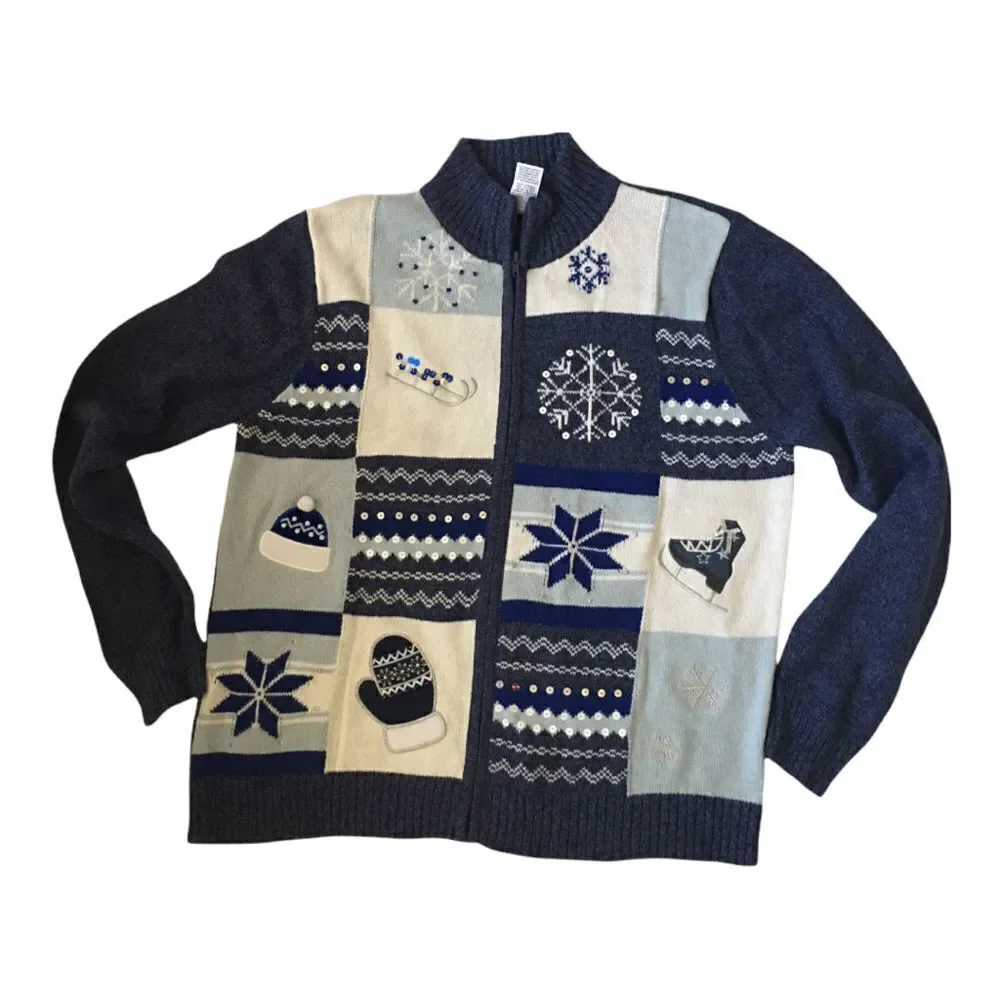 Vintage Classic Elements Christmas Front Zip Cardigan Sweater